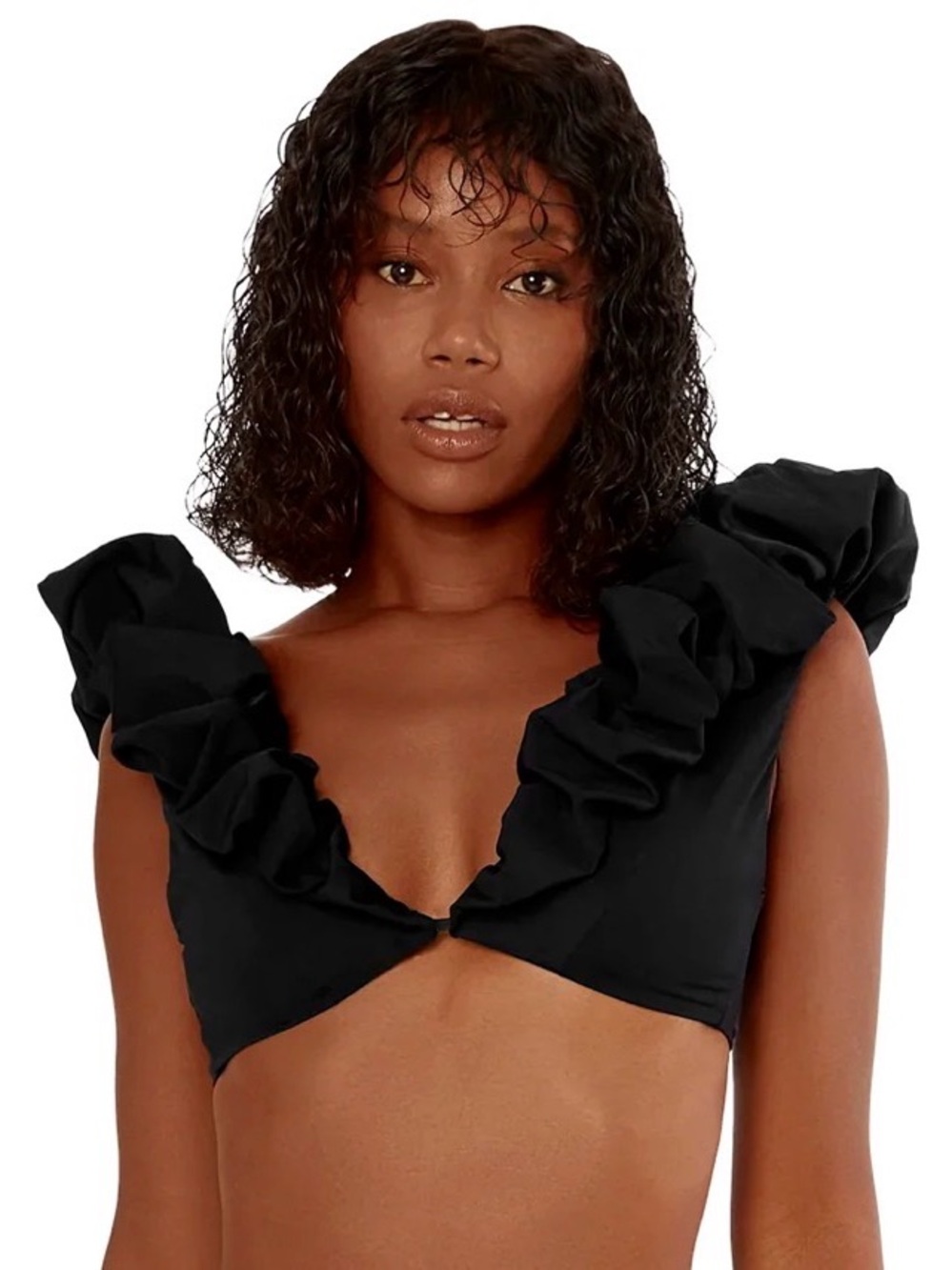 Maygel Coronel - Cressa Black Ruffled Bikini Top / one size - TOP only